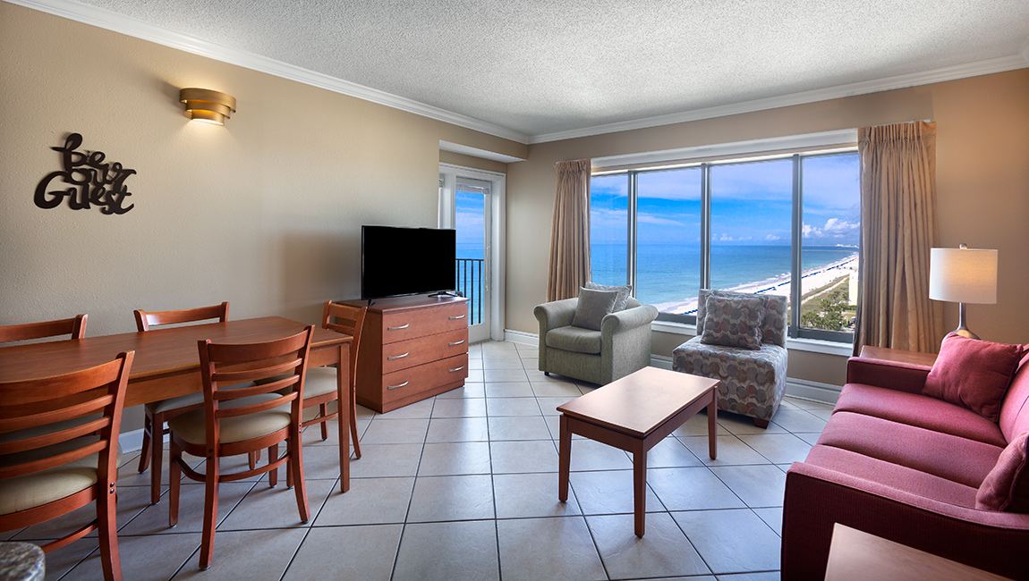 Living room of angle ocean view two bedroom